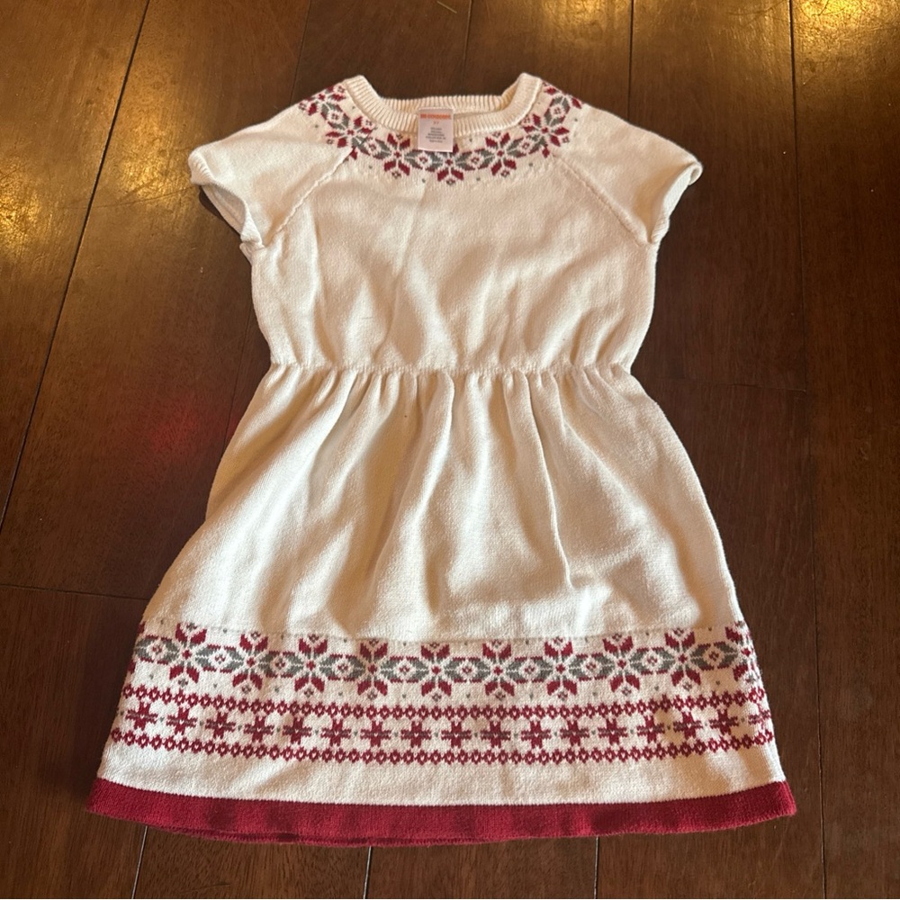 Gymboree White Snowflake Sweater Dress Girls 3T Red Gray And White Cap Sleeve